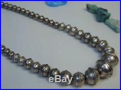 SUN RAY Stamped NAVAJO PEARLS Graduated STERLING Silver 16 NECKLACE