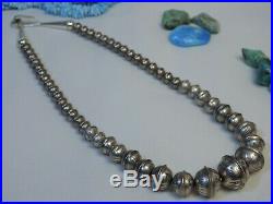 SUN RAY Stamped NAVAJO PEARLS Graduated STERLING Silver 16 NECKLACE