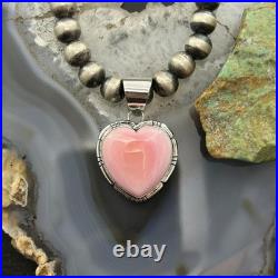 Samson Edsitty Native American Sterling Pink Conch Heart Pendant For Women