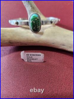 Samuel Yellowhorse Navajo Sterling Silver Green Soran Gold Stone Horse Bracelet