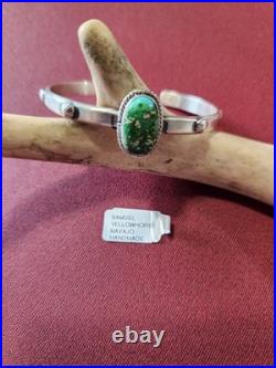 Samuel Yellowhorse Navajo Sterling Silver Green Soran Gold Stone Horse Bracelet