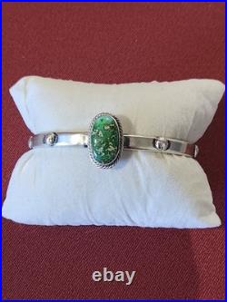 Samuel Yellowhorse Navajo Sterling Silver Green Soran Gold Stone Horse Bracelet