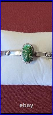 Samuel Yellowhorse Navajo Sterling Silver Green Soran Gold Stone Horse Bracelet