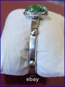 Samuel Yellowhorse Navajo Sterling Silver Green Soran Gold Stone Horse Bracelet