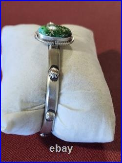 Samuel Yellowhorse Navajo Sterling Silver Green Soran Gold Stone Horse Bracelet