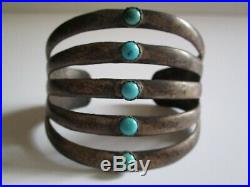 Sand Cast Sterling Silver Cuff Bracelet Native American Indian Navajo Turquoise