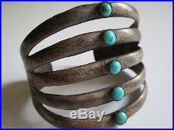 Sand Cast Sterling Silver Cuff Bracelet Native American Indian Navajo Turquoise