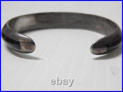 Sgnd Navajo Indian Sterling Silver Fine Inlay Turquoise Jet Spiny Row Bracelet