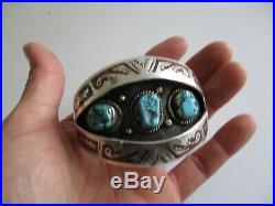 Signed B Sterling Silver Cuff Bracelet Native American Indian Navajo Turquoise