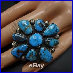 Signed NAVAJO Sterling Silver & Candelaria TURQUOISE Cluster RING, size 6, 16g