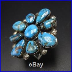 Signed NAVAJO Sterling Silver & Candelaria TURQUOISE Cluster RING, size 6, 16g