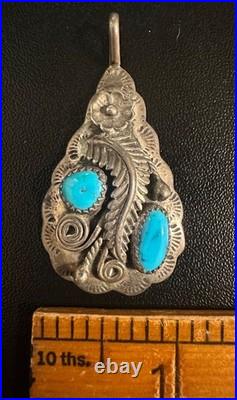 Signed Navajo Native American Sterling Silver Turquoise Pendant