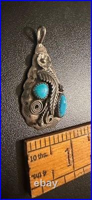 Signed Navajo Native American Sterling Silver Turquoise Pendant