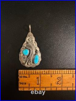 Signed Navajo Native American Sterling Silver Turquoise Pendant
