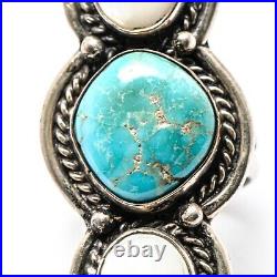 Signed Navajo Sterling Silver Blue Turquoise Mother of Pearl Ring (Sz 6) B143