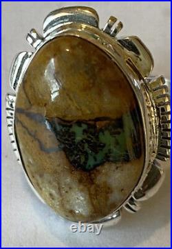 Signed Navajo Sterling Silver Boulder Turquoise Ring Size 7