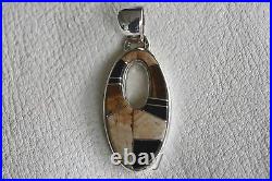 Signed Navajo Sterling Silver Multi Stone Inlay Pendant