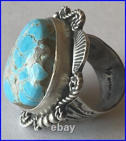 Signed Navajo Sterling Silver Pilot Mountain Turquoise Ring Size 5 3/4