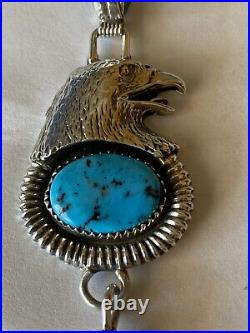 Signed Navajo Sterling Silver Turquoise And Red Coral Eagle Pendant