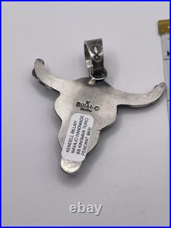 Signed Navajo Sterling Silver Turquoise Steer Head Pendant