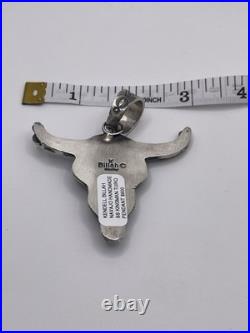 Signed Navajo Sterling Silver Turquoise Steer Head Pendant