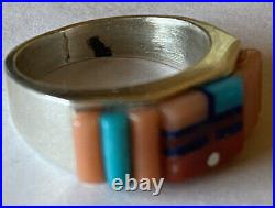 Signed Navajo Wilbert Manning Sterling Silver Mosaic Inlay Sunface Size 7 Ring