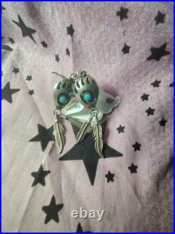 Signed Sterling Silver Navajo Turquoise Bearpaw Necklace Earrings