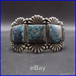Signed Vintage NAVAJO Sterling Silver & Gold Canyon TURQUOISE Cuff BRACELET, 86g