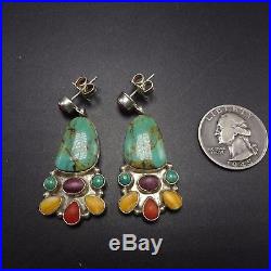Signed Vintage NAVAJO Sterling Silver & TURQUOISE Spiny Oyster Shell EARRINGS
