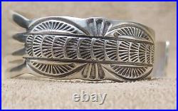 Signed Vintage Navajo Native American Tooled Sterling Silver Wide Cuff Bracelet
