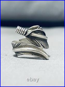 Signed Vintage Navajo Sterling Silver Feather Ring