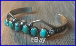 Signed/stamped Navajo Royston Turquoise & Sterling Silver Cuff Row Bracelet