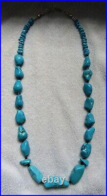 Sleeping Beauty Turquoise Stone Nuggets Sterling Silver Navajo Indian Necklace