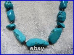 Sleeping Beauty Turquoise Stone Nuggets Sterling Silver Navajo Indian Necklace