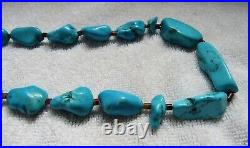 Sleeping Beauty Turquoise Stone Nuggets Sterling Silver Navajo Indian Necklace