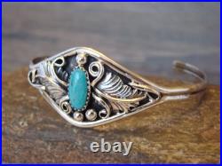 Small Native American Sterling Silver & Turquoise Feather Bracelet Yazzie
