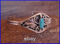 Small Native American Sterling Silver & Turquoise Feather Bracelet Yazzie