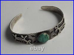 Small Vintage Navajo Sterling Silver Green Turquoise Bracelet Cuff