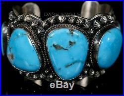Solid & Heavy Old Pawn Natural Morenci Turquoise Sterling Wide CUFF Bracelet