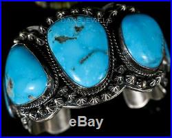 Solid & Heavy Old Pawn Natural Morenci Turquoise Sterling Wide CUFF Bracelet