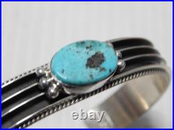 Solid + Heavy Vintage Signed Navajo Indian Sterling Silver Turquoise Bracelet