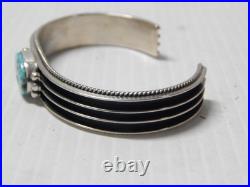 Solid + Heavy Vintage Signed Navajo Indian Sterling Silver Turquoise Bracelet
