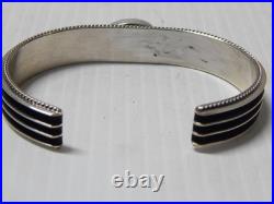 Solid + Heavy Vintage Signed Navajo Indian Sterling Silver Turquoise Bracelet