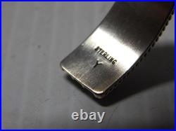 Solid + Heavy Vintage Signed Navajo Indian Sterling Silver Turquoise Bracelet