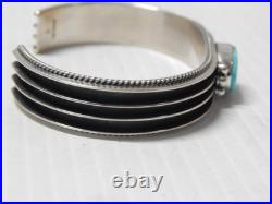Solid + Heavy Vintage Signed Navajo Indian Sterling Silver Turquoise Bracelet