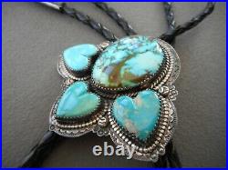 Southwestern Indian Navajo Turquoise & Heart Turquoise Sterling Silver Bolo Tie