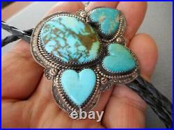 Southwestern Indian Navajo Turquoise & Heart Turquoise Sterling Silver Bolo Tie