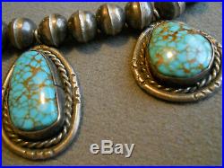 Southwestern Native American Indian # 8 Turquoise Sterling Silver Bead Necklace