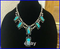 Southwestern Native American Indian Turquoise Sterling Silver Bead Necklace