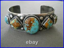 Southwestern Native American Navajo Turquoise Row Sterling Silver Cuff Bracelet
